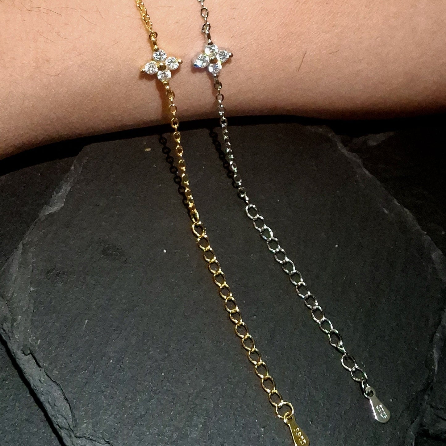 Flower Zircon Cross Bracelet – Finished Piece