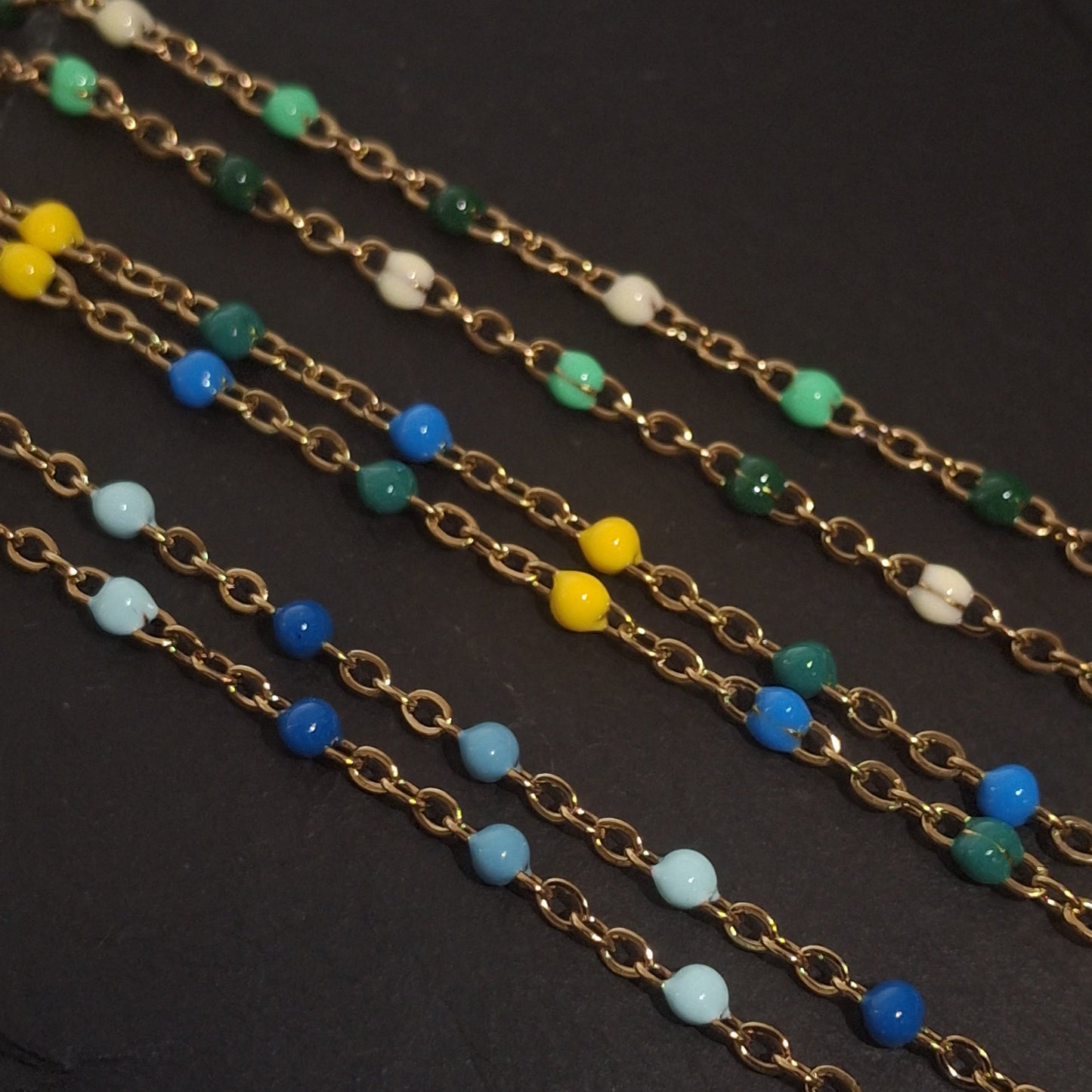 2mm Mixed Colour Enamel Bead Chain - Stainless Steel PVD Plated