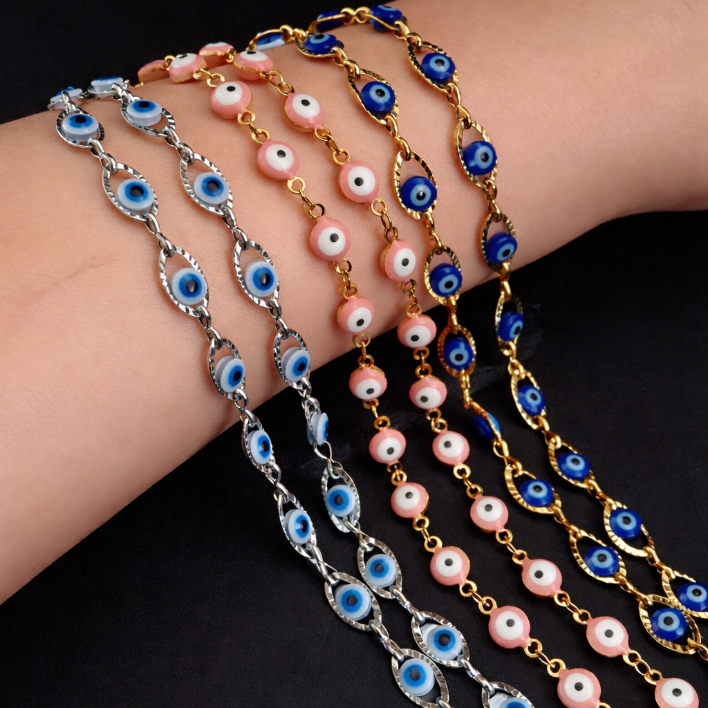 Round Pink Evil Eye Chain