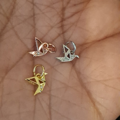 Paper Crane zircon pendant
