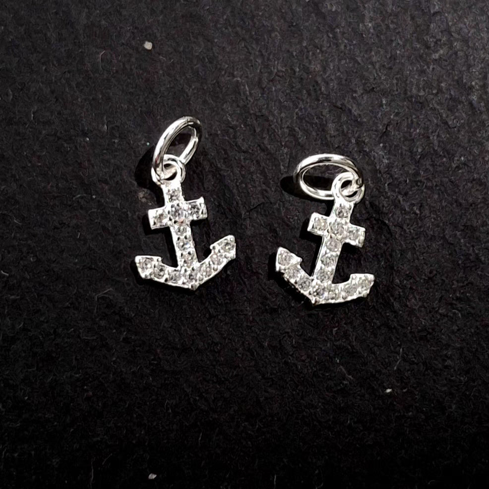 Sterling silver Anchor charm with zircon for permanent jewelry no MOQ SSAV