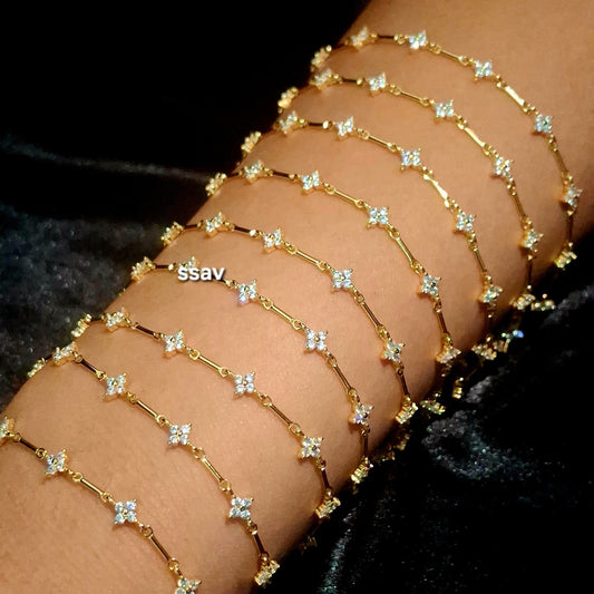 Clover Zircon Bar Chain