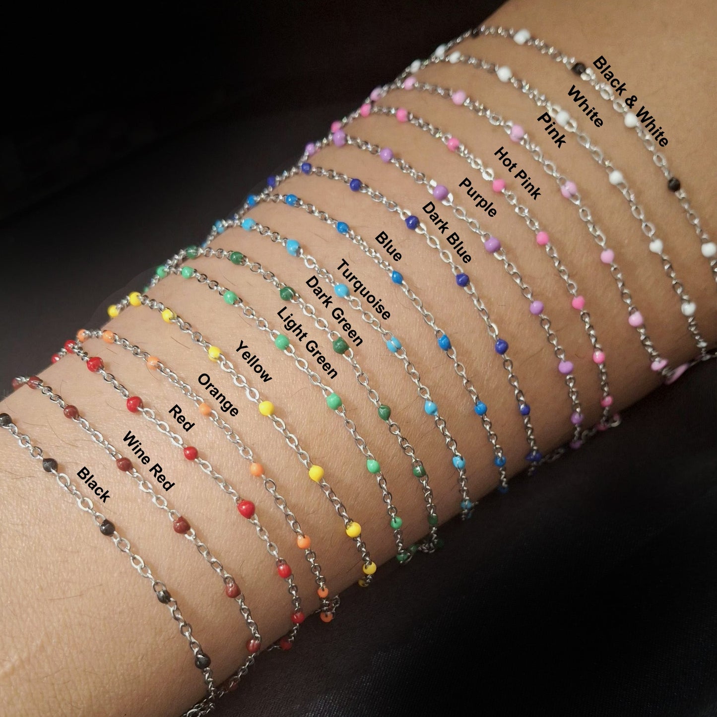 coloured enamel bead chain SSAV Jewellery wholesale 