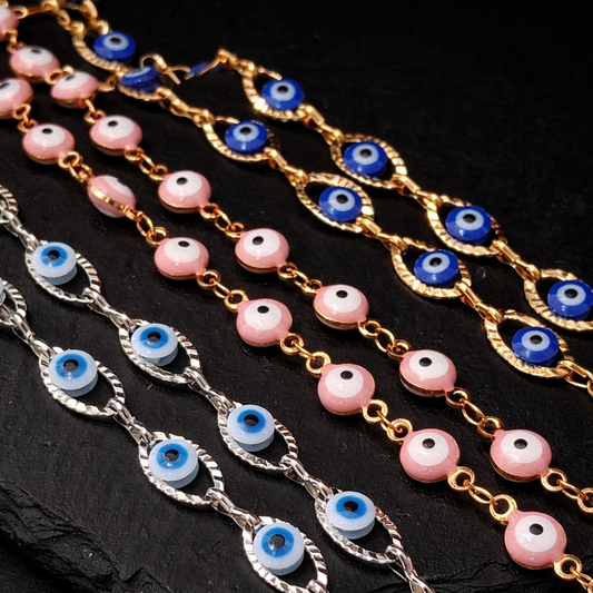Round Pink Evil Eye Chain