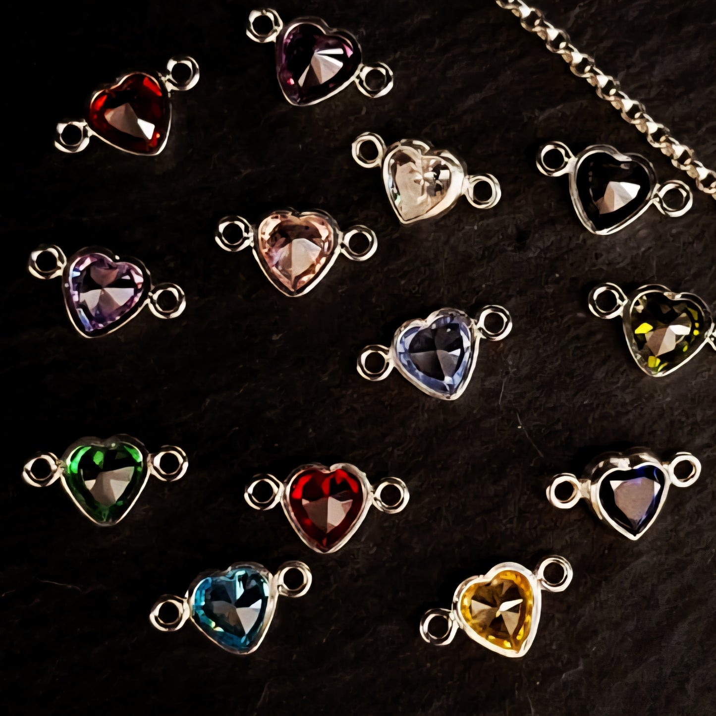 Bezel Heart Gemstone Connectors